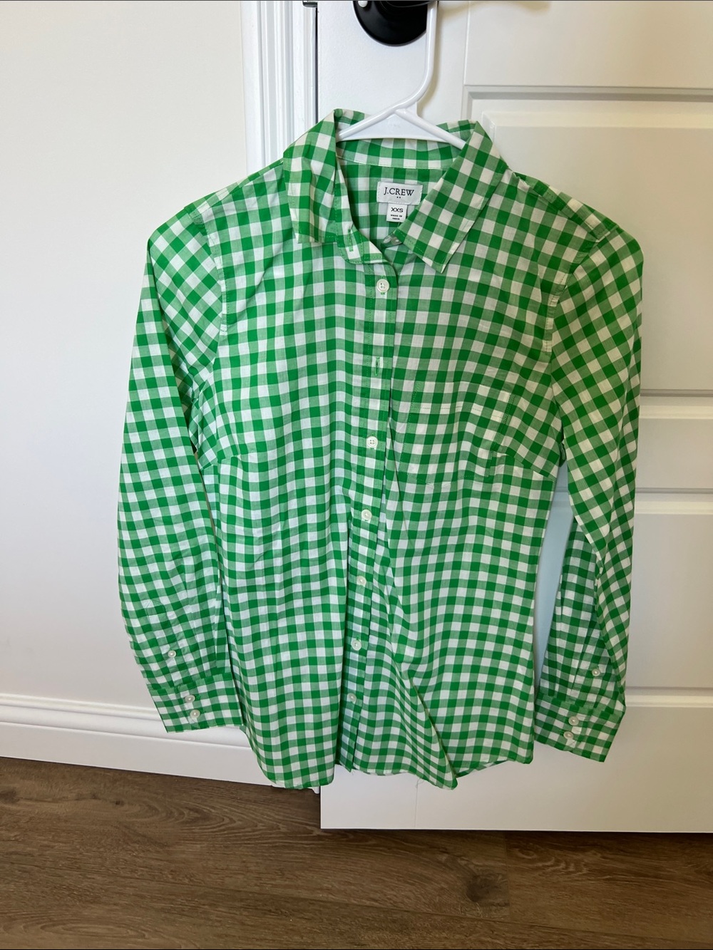 J. Crew Green and White Gingham Button-Down Shirt